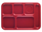 Cambro Budget 6 Compartment School Tray, Red, 10 x 14 inch -- 24 per case.