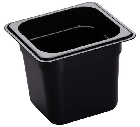 H Pan One Sixth Size Food Storage Pan, Black, 6 3/8 x 6 15/16 x 6 inch -- 6 per case