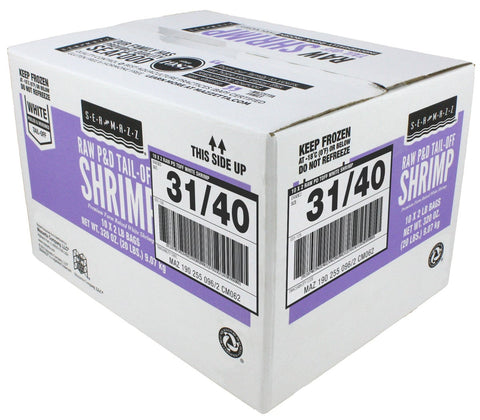Seamazz 31/40 Peeled and Deveined Tail Off Raw White Shrimp, 2 Pound -- 10 per case.