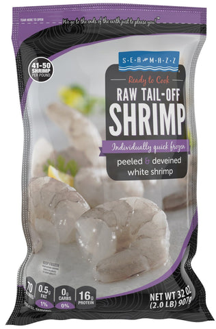 Seamazz 41/50 Peeled and Deveined Tail Off Raw White Shrimp, 2 Pound -- 10 per case.