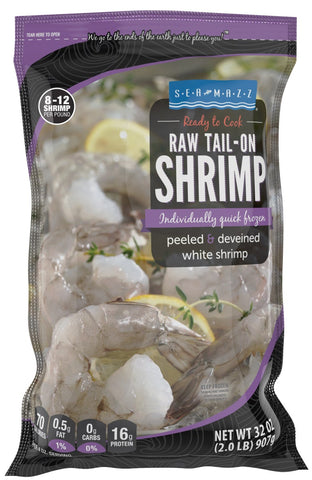 Seamazz 8/12 Peeled and Deveined Tail On Raw White Shrimp, 2 Pound -- 10 per case.
