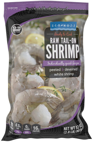 Seamazz 13to 15 Peeled and Deveined Tail On Raw White Shrimp, 2 Pound -- 10 per case.
