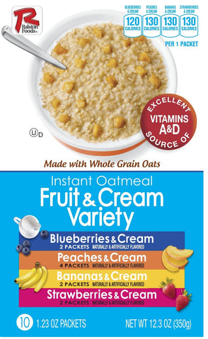 Ralston Fruit and Cream Instant Oatmeal - Variety Pack, 10 count per pack -- 12 per case.