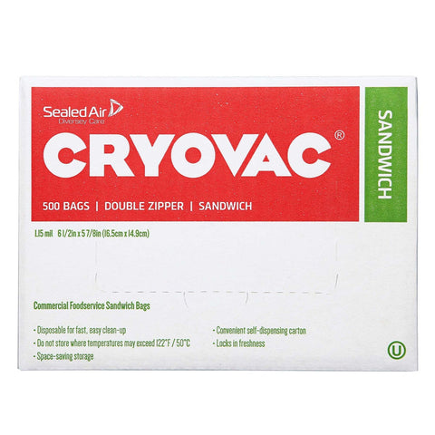 Cryovac Resealable Sandwich Bag, 500 count per pack.