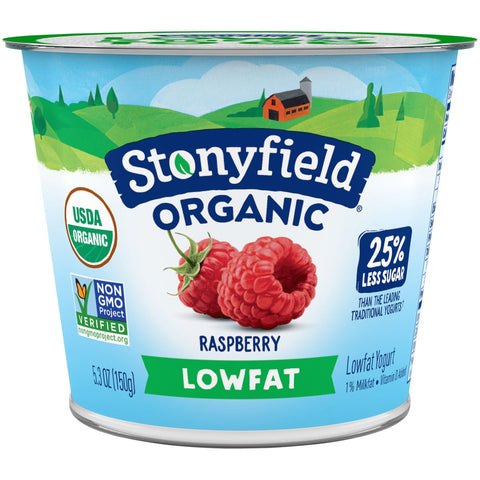 Stonyfield Farm Organic Raspberry Yogurt, 6 Ounce -- 12 per case.
