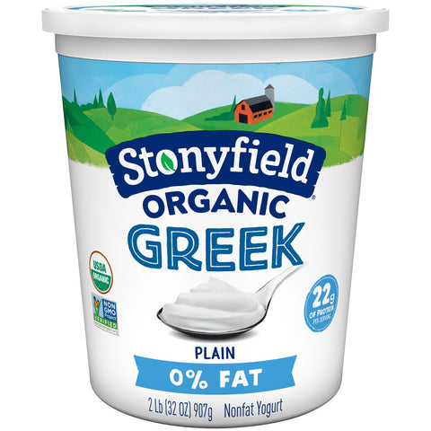 Stonyfield Farm Organic Greek Nonfat Smooth and Creamy Plain Yogurt, 32 Ounce -- 6 per case.