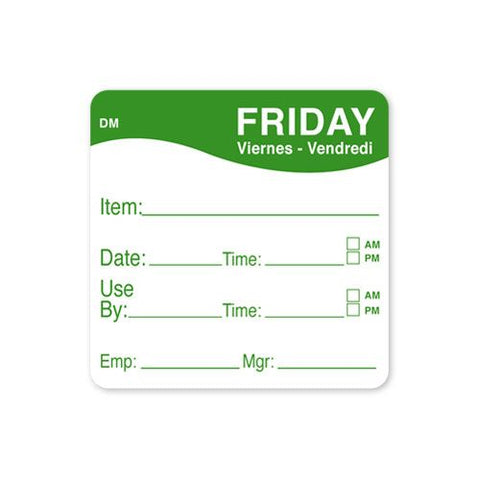 Daymark DissolveMark Day of the Week Label - Use By Friday, 2 x 2 inch -- 12 rolls per case.