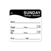 Daymark DissolveMark Day of the Week Label - Use By Sunday, 2 x 2 inch -- 12 rolls per case.