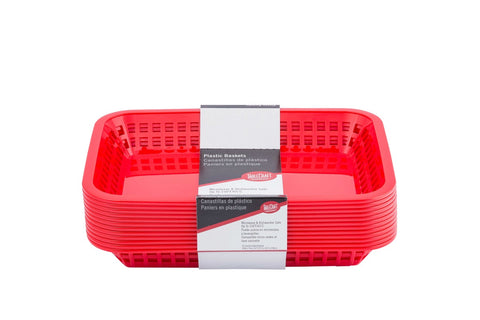 Tablecraft Cash and Carry Plastic Grande Rectangular Red Basket, 10 3/4 x 7 3/4 x 1 1/2 inch -- 3 pack per case.