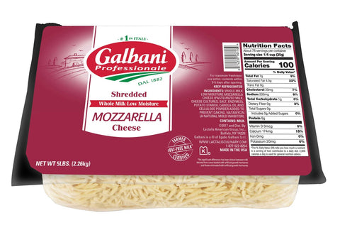 Galbani Professionale Low Moisture Whole Milk Regular Shredded Mozzarella Cheese, 5 Pound -- 6 per case
