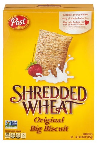 Post Shredded Wheat Original Big Biscuit Cereal, 15 Ounce -- 12 per case.