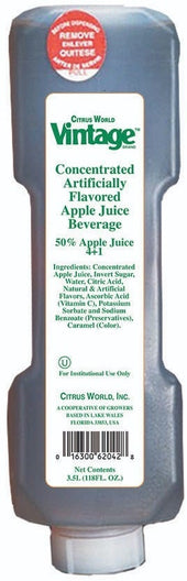 Vintage 4 Plus 1 Shelf Stable 50 Percent Apple Juice, 3.5 Liter -- 3 per case.