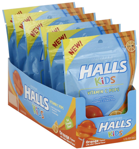 Belvita Halls Orange Kids Lollipops, 10 count per pack -- 24 per case.