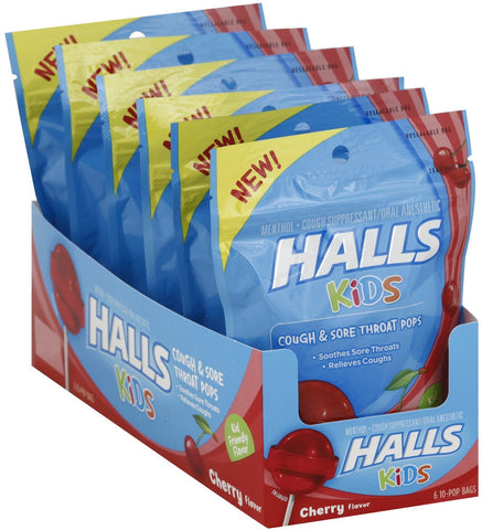 Belvita Halls Cherry Kids Lollipops, 10 count per pack -- 24 per case.