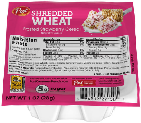 Post Shredded Wheat Frosted Strawberry Cereal, 1 Ounce -- 96 per case.