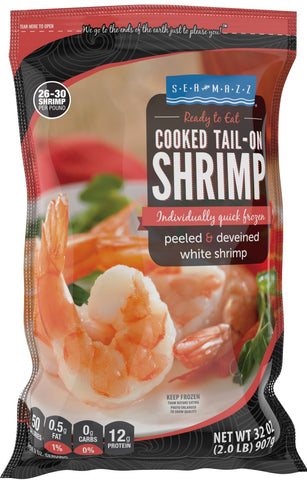 Seamazz 26/30 Peeled and Deveined Tail on Cooked White Shrimp, 2 Pound -- 5 per case.