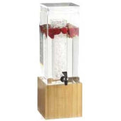 Cal Mil 1.5 Gallon Square Bamboo Acrylic Beverage Dispenser with Infusion Chamber, 8.125 x 9.75 x 17.75 inch.