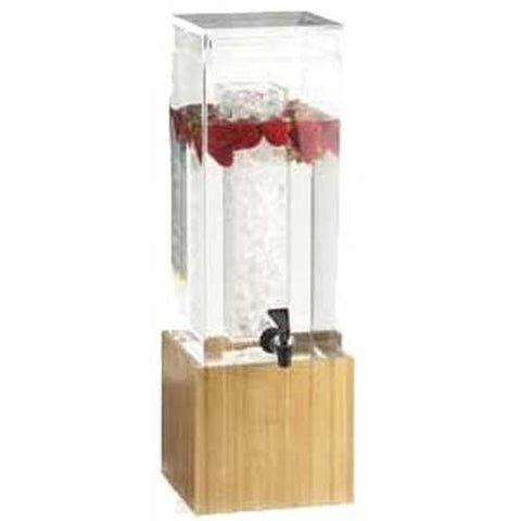 Cal Mil 1.5 Gallon Square Bamboo Acrylic Beverage Dispenser with Infusion Chamber, 8.125 x 9.75 x 17.75 inch.