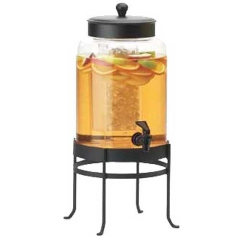 Cal Mil Black Base Soho Round Glass Beverage Dispenser with Ice Chamber, 10 x 12 x 20.5 inch.