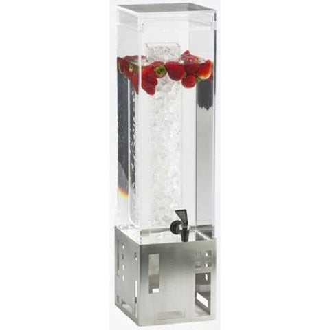Cal Mil Stainless Steel Base Squared Acrylic Beverage Dispenser with Ice Chamber, 7.5 x 9.5 x 17.75 inch.