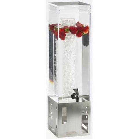 Cal Mil Stainless Steel Base Squared Acrylic Beverage Dispenser with Ice Chamber, 7.375 x 9.375 x 25.75 inch.