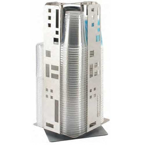 Cal Mil Stainless Steel Squared Revolving Cup/Lid Dispenser, 8.125 x 8.125 x 18.125 inch.