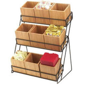 Cal Mil Bamboo 9 Bin Black Iron 3 Tiered Display, 13 x 9.5 x 17.5 inch.