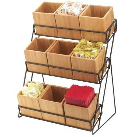Cal Mil Bamboo 9 Bin Black Iron 3 Tiered Display, 13 x 9.5 x 17.5 inch.
