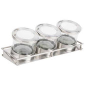 Cal Mil Mixology Cold Condiment 32 Ounce Three Jar with Notched Stainless Steel Lid Display, 16.375 x 5.875 x 5.75 inch.