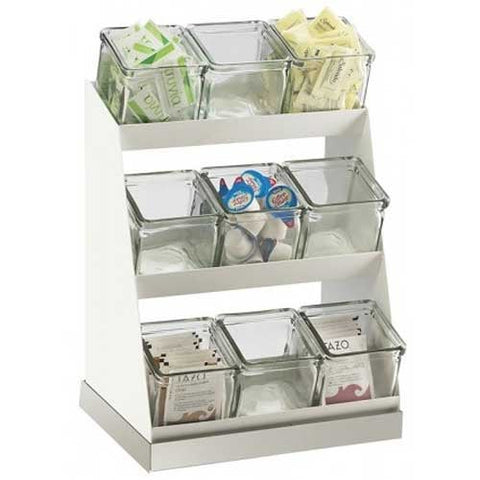 Cal Mil Luxe White Stainless Steel Nine Bin/Jar Condiment Display, 12.125 x 9 x 15.5 inch.