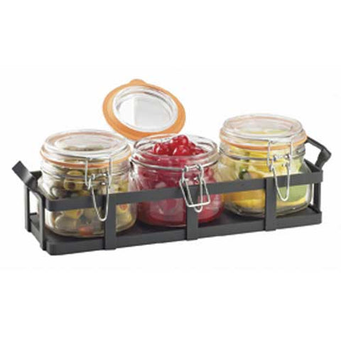 Cal Mil Black Rustic 3 Small Jar Condiment Display, 12.75 x 5 x 4 inch.