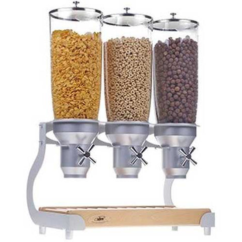 Cal Mil Beechwood Turn and Serve 3 Cylinder Cereal Dispenser, 19 x 11 x 25.625 inch.