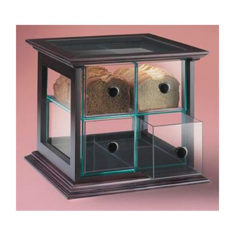 Cal Mil Wood Frame Bread Case - Four Drawer with Green Glass Acrylic Body, 16 1/2 x 15 x 15 3/4 inch.