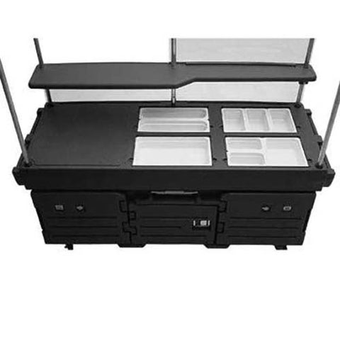 Cambro Granite Gray CamKiosk Cart with 4 Countertop Food Pan Wells, 85 1/8 x 70 1/2 x 33 1/2 inch.