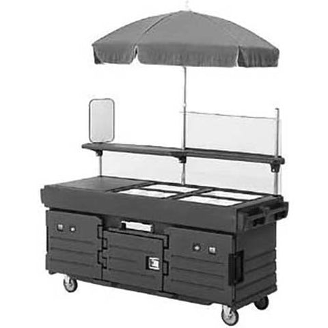 Cambro Navy Blue CamKiosk Cart with 4 Countertop Food Pan Wells, 85 1/8 x 94 x 33 1/2 inch.