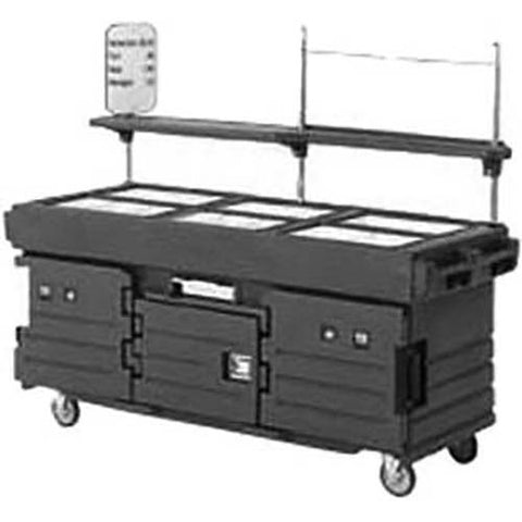 Cambro Navy Blue CamKiosk Cart with 6 Countertop Food Pan Wells, 85 1/8 x 70 1/2 x 33 1/2 inch.