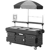 Cambro Navy Blue CamKiosk Cart with 6 Countertop Food Pan Wells, 85 1/8 x 94 x 33 1/2 inch.