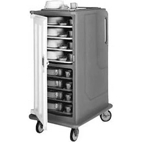 Cambro Granite Gray Tall Profile Single Door 2 Compartment 16 Tray Meal Delivery Cart, 30 5/8 x 58 1/8 x 39 1/8 inch.
