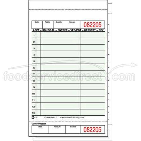 National Checking Company Carbonless Guest Check Board - 2 Part Green, 13 Line, 4.20 x 7.25 inch -- 2000 per case.