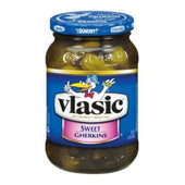 Vlassic Crunchy Pickles, Sweet Gherkin - 16 Ounce -- 12 per case.