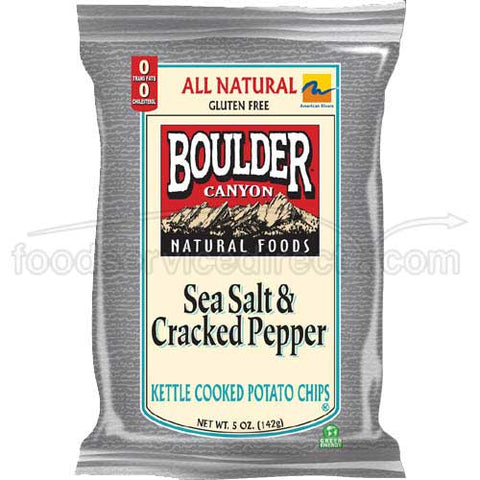 Boulder Canyon Sea Salt and Cracked Pepper Kettle Potato Chips - 5 oz. bag, 12 per case