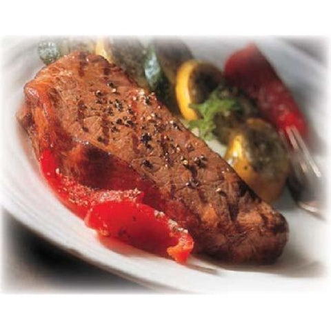 Thick N Juicy Seasoned New York Strip Signature Steak, 8 Ounce -- 20 per case.