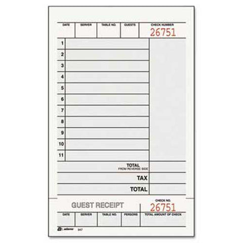Adams Guest Check Unit Set, Carbonless Duplicate, 7 1/4 x 4 1/4, 250/Pack