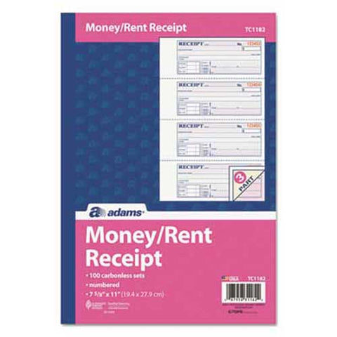 Adams Business Forms Receipt Book, 7 5/8 x 11, Three-Part Carbonless, 100 Forms