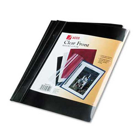 ACCO Vinyl Report Cover, Prong Clip, Ltr, 1/2 inchCapacity, Clear Cover/Black Back, 10/PK