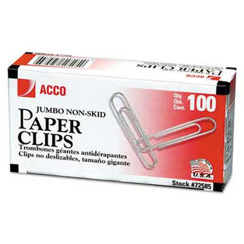 ACCO Nonskid Economy Paper Clips, Steel Wire, Jumbo, Silver, 100/Box, 10 Boxes/Pack