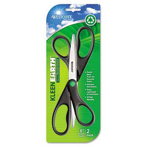 Westcott KleenEarth Recycled Scissors, 8 inch Long, Black, 2/Pack