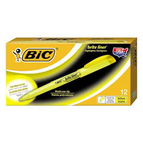 BIC Brite Liner Highlighter, Chisel Tip, Fluorescent Yellow Ink, 1 Dozen