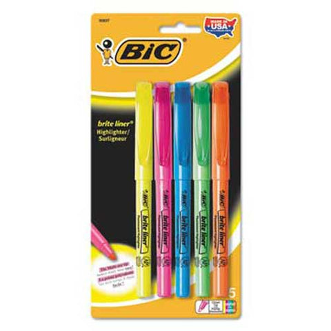 BIC Brite Liner Highlighter, Chisel Tip, Fluorescent, 5 per Set