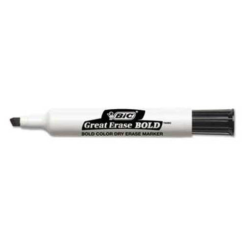 BIC Great Erase Bold Tank-Style Dry Erase Marker, Chisel Tip, Black, Dozen